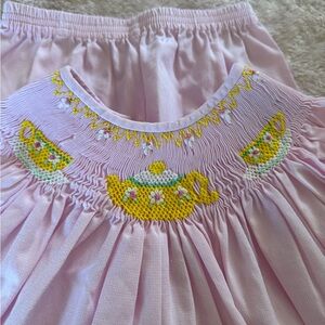 Pink Smocked Tea Party Kids Matching Set